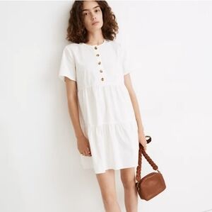 Madewell White Mini Dress with Brown Buttons